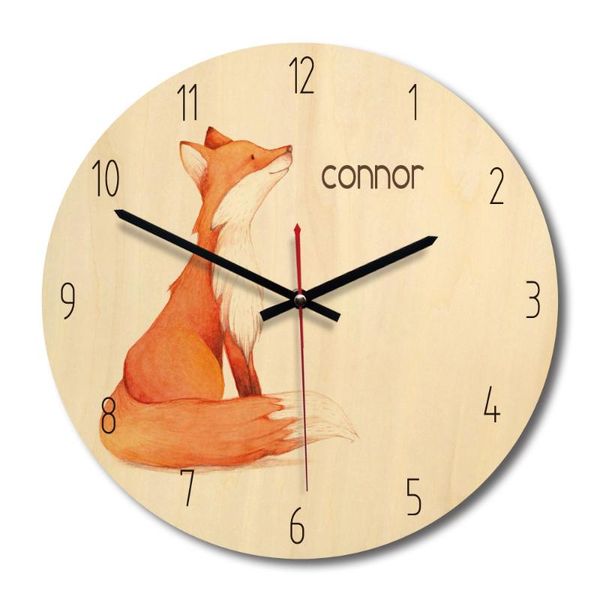 

simple frameless circular art decoration wooden wall clock nordic animal printing wall clock