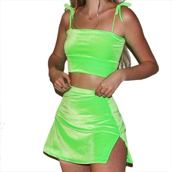 

fashion lady spagehtti strap two pieces sets women summer velvet women sets plus size sleeveless short skirt pl421g, Gray