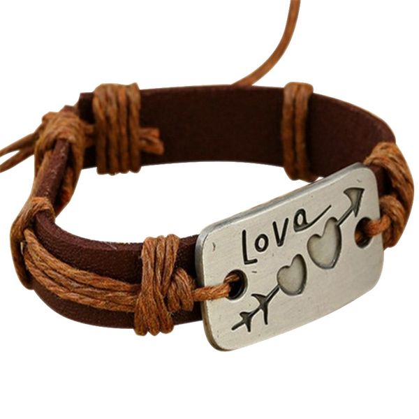 

fashion love pattern bracelet with adjustable pu strap jewelry accessories lxh, Golden;silver