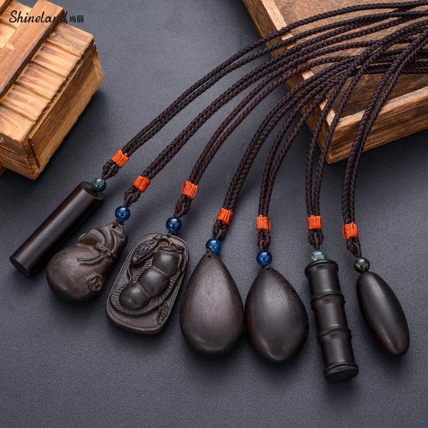

shineland handmade wood pendant long rope chain necklace for women men adjustable collares punk ethnic vintage jewelry, Silver
