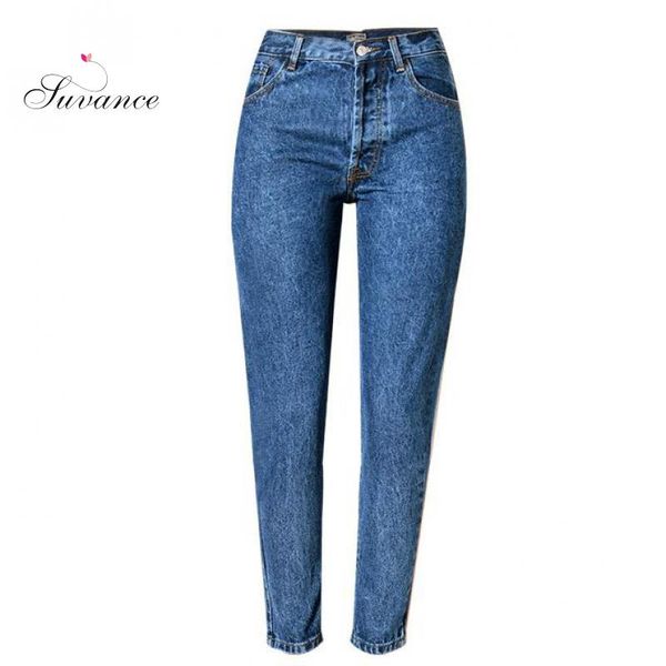 

suvance high waist butt-baring hip holes cotton spring fashion straight jeans quality material trousers, Blue