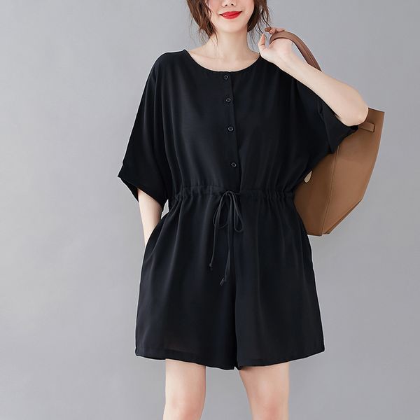 

women's jumpsuits & rompers jumpsuit shorts summer women loose short sleeves 2021 korean plus size large black straight wide leg pants, Black;white