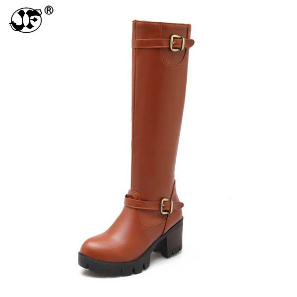 

autumn winter women knee high boots buckle platform female shoes big size 34-43 side zipper boots yuj90, Black