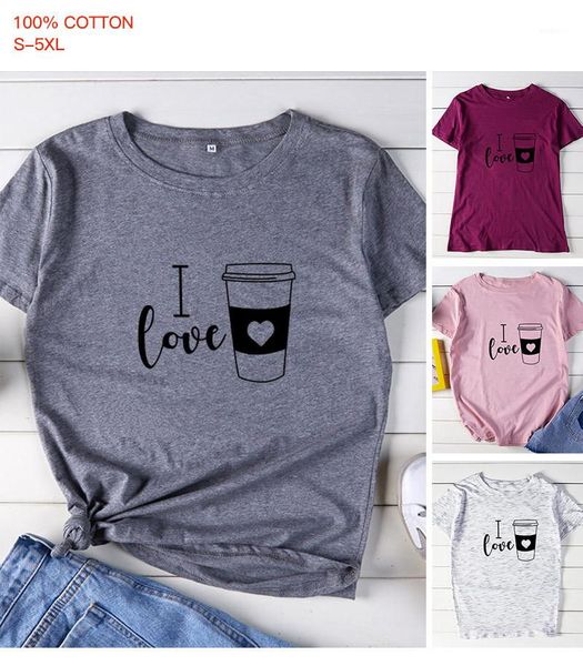 

tshirts i love coffee letter printed short sleeve womens casual female clothing plus size s-5xl summer womens designer, White