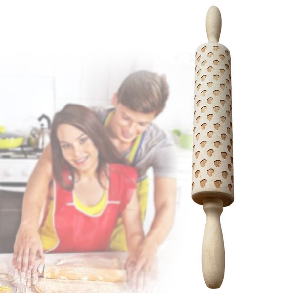 

wooden tool baking embossing dough noodle love heart valentine day rolling pin