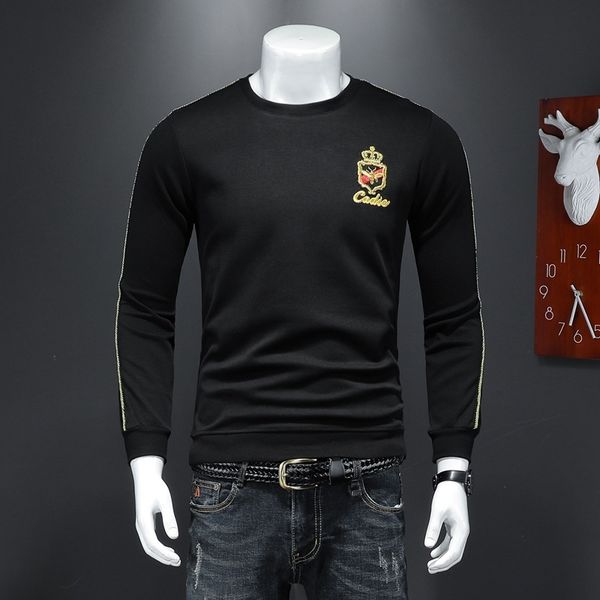 

мужская с длинными рукавами футболки 2020 весна футболку свитер и осень новый мужской сплошной цвет вышитые пчелиный моды свитер бренд для м, Black