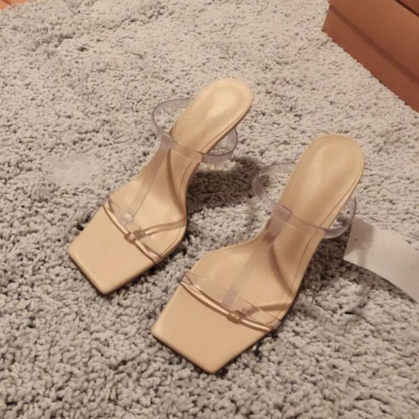 

adies' net is a trend in summer with chunky and versatile sandals with a single character and transparent crystal high-heele, Black