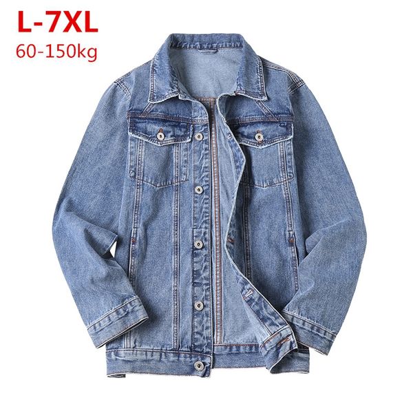 

Januarysnow Men's Denim Jacket Plus Size 5XL 6XL 7XL Light Blue Denim Jacket Men Fashion Design Spring Large Male Oversized Jean Jacket