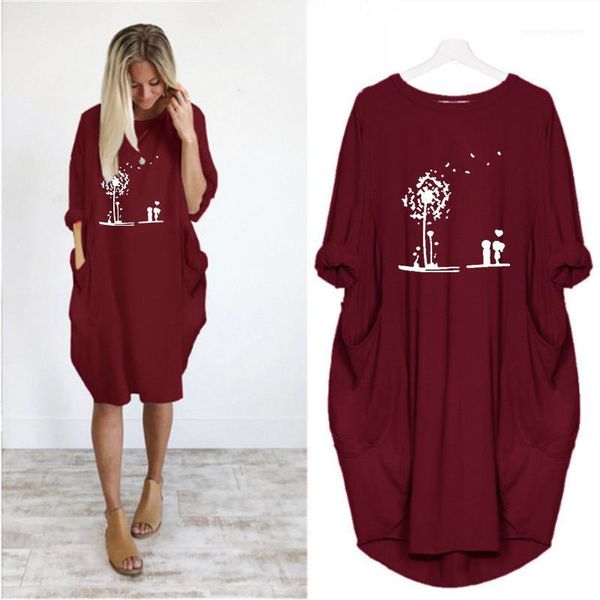 

lovers printed crew neck long sleeve dress casual female clothing autumn womens designer plus size casual dress solid color, Black;gray