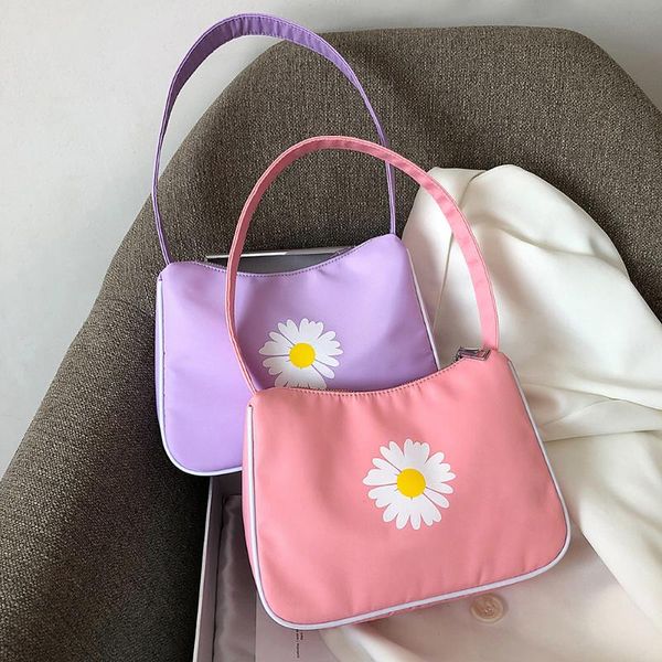 

2020 summer women small handbag ho daisy embroidery tote female vintage underarm bag half moon bags waterproof cloth purse