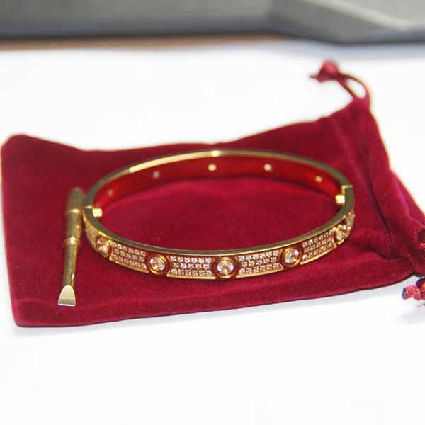 

titanium steel men and women love screw bracelets with full cz diamond silver rose gold bangle with screwdriver bracelet for lovers jewelry, Black