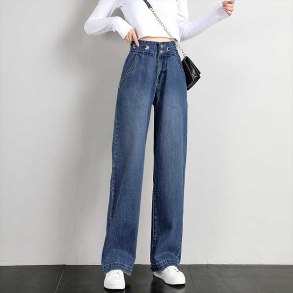 

women's jeans high-waist wide-leg women spring summer fashion casual ins tide drop mop pants straight loose, Blue