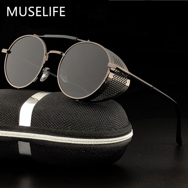 

muselife retro round metal sunglasses steampunk men women brand designer glasses oculos de sol shades uv protection, White;black