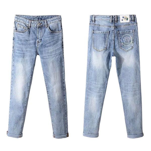 

2020 mens distressed ripped jeans mens jeans skinny ripped destroyed stretch slim fit hop hop pants men denim tearing shorts jeans, Blue
