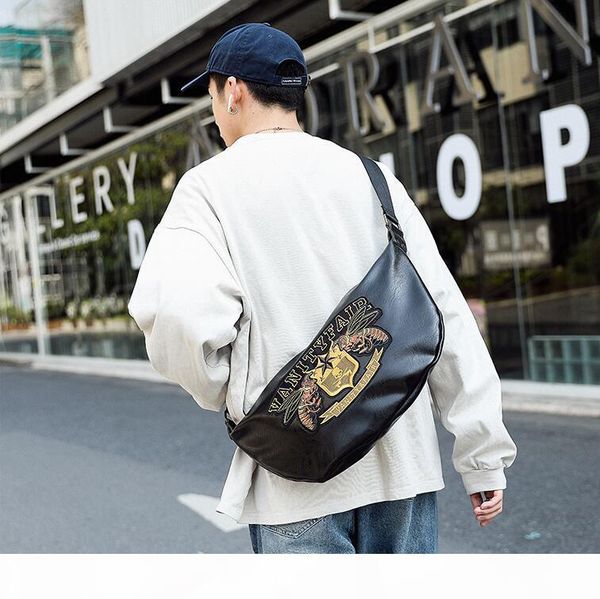 

wholesale men handbag new soft leather casual messenger bag street fashion embroidered pockets personalized embroidered leather shoulder bag