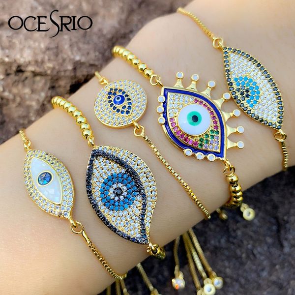 

ocesrio rainbow blue evil eye gold charm bracelets jewelry turkish eye colorful cubic zirconia beach pulsera arcoiris brt-b77, Red;blue