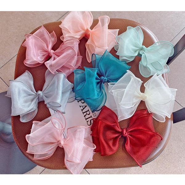 

baby girls barrette kids bokwnot barrettes children multi-layer yarn bowknot hairpins hair clip hair accessory, Slivery;white