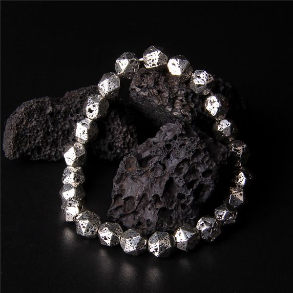 

natural volcanic rock stone beads elastic bracelet plating volcanic lava stone beaded bracelet handsome jewelry for men gifts, Black