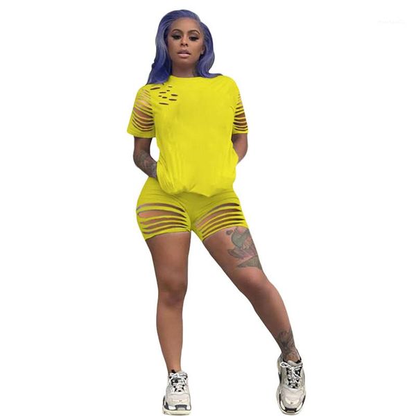 

designer hole panelled suits casual short sleeve short pants women 2 piece outfits women tracksuit, Gray