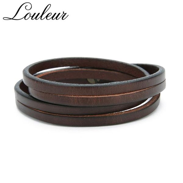 

louleur new black brown double chain leather wristband bracelet punk vintage men women casual bracelets bangles male gift, Red;blue