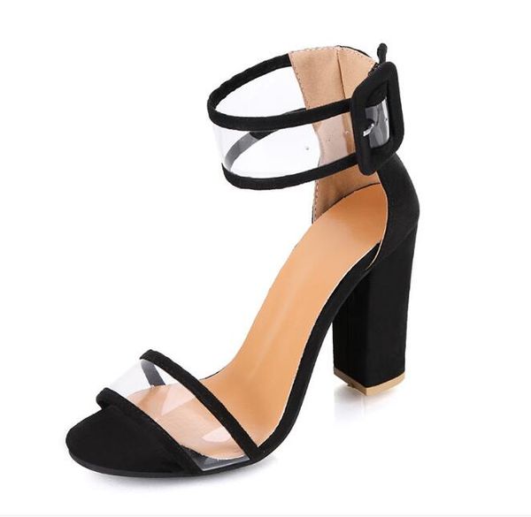 

women's sandals hollow buckle high heels large size 34-43 business dinner dress shoes, Black
