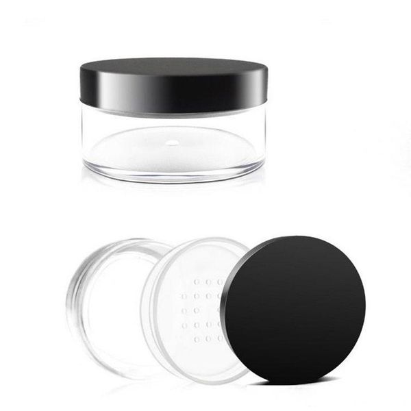 

50g 50ml cosmetic loose powder empty jar makeup powder containers case box with sifter black lids fast shipping