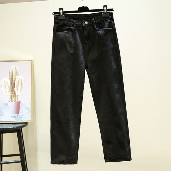

aesthetic black jeans wome office lady denim loose straight leg plus size jeans, Blue