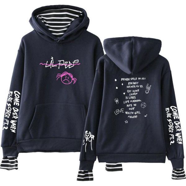 

lil peep rap singer fake two piece print harajuku hoodies men/women lil peep sweatshirt harajuku hip hop pullover hooded clothes, Black