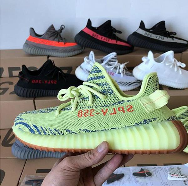 

2019s v2 kanye west s triple white bred butter teach red men women green-core zebra sports sply- training sneakers, Black