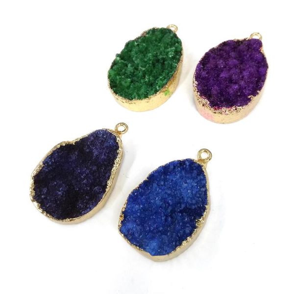 

natural stone charm drop-shaped gold-plateds agates pendant for jewelry making necklace accessories gift for women size 20x34mm, Bronze;silver