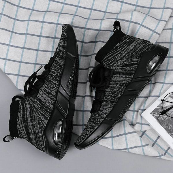 

2020 новый мужчины дышащий zapatillas hombre повседневная обувь мужчины мода носок обувь удобная сетка высокие кроссовки большого размера, Black