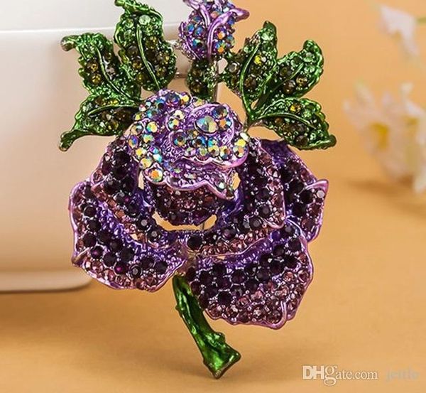

bridal rose flower brooch women wedding accessories esmalte enamel pin brooch colares violetta purple brooch broches, Gray