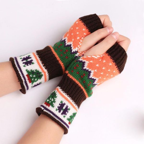

christmas tress thick knit gloves knitted fingerless glove for women&girls 9.11, Blue;gray