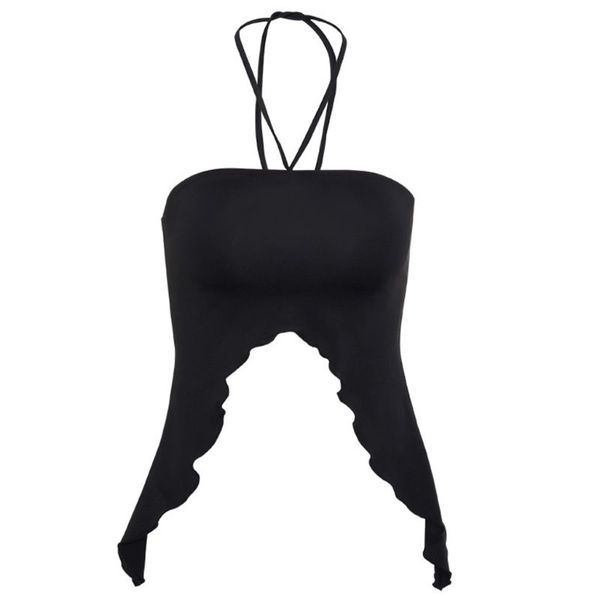 

womens summer halter backless crop off shoulder solid color bandeau tube irregular split ruffles clubwear, White