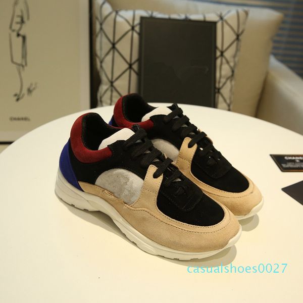 

2019 new luxury suede leather casual shoes women designer sneakers clear genuine fashion mixed tennis color sneaker mens shoes c27, Black