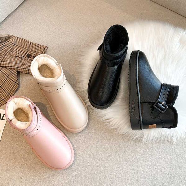 

rimocy pink buckle 2020 woman snow boots thick warm long plush solid women winter shoes woman waterproof platform ankle boots 40, Black