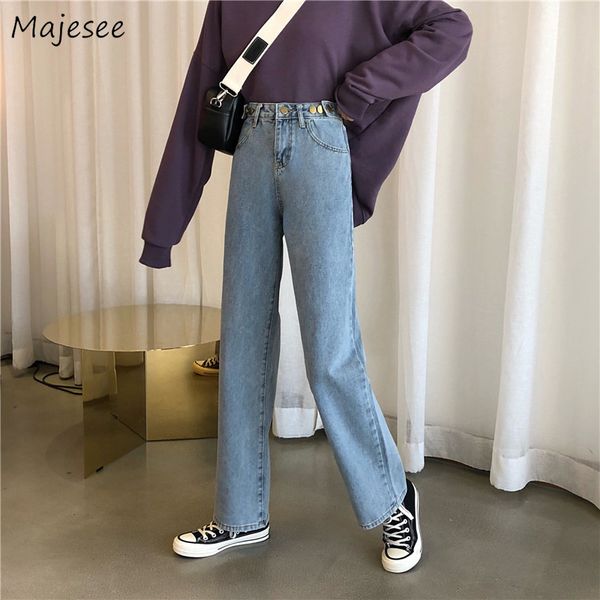 

jeans women vintage long solid denim blue elegant buttons pockets all-match womens trousers harajuku daily ladies simple