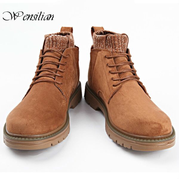 

plus size men winter boots suede leather ankle boots with fur snow plush winter shoes high sneakers zapatos de hombre, Black