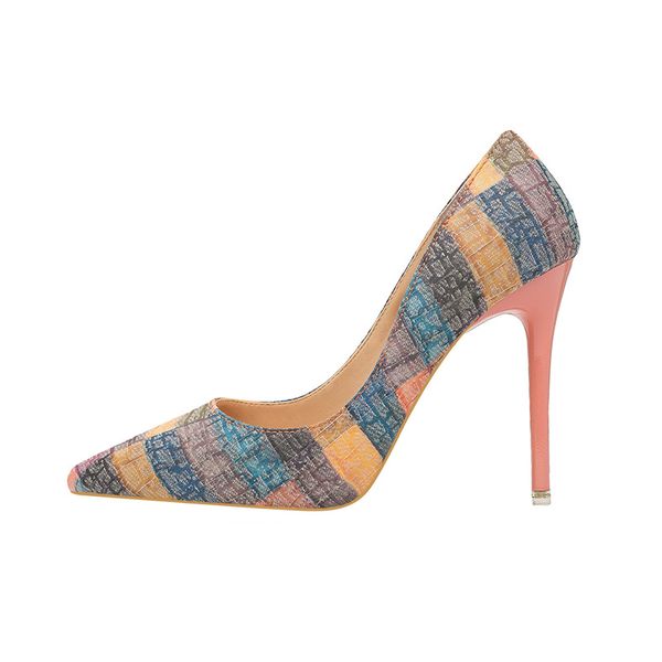 

vogue elegant office lady shoes women patchwork women pumps high heels pointed toe blue wedding shoes, Black