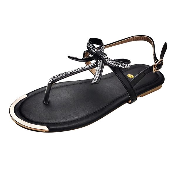 

fashion casual simple summer womens flip-flops open toe casual shoes flats rhinestones roman sandals design stylish sight a50, Black