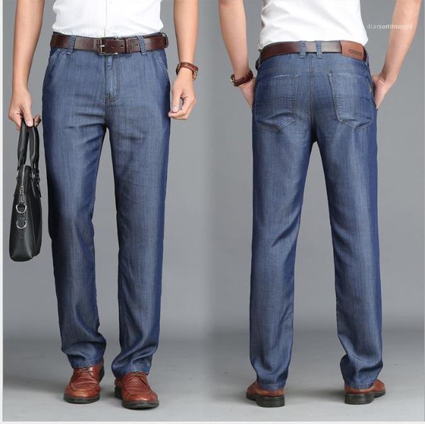 

2020 luxury designer jeans slim middle age causal mens business denim pants plus size male clothing mens, Blue