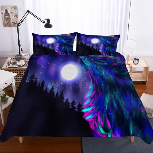 

bedding sets complete double bed duvet cover night wolf howling purple printed clothes for with pillowcases king single size