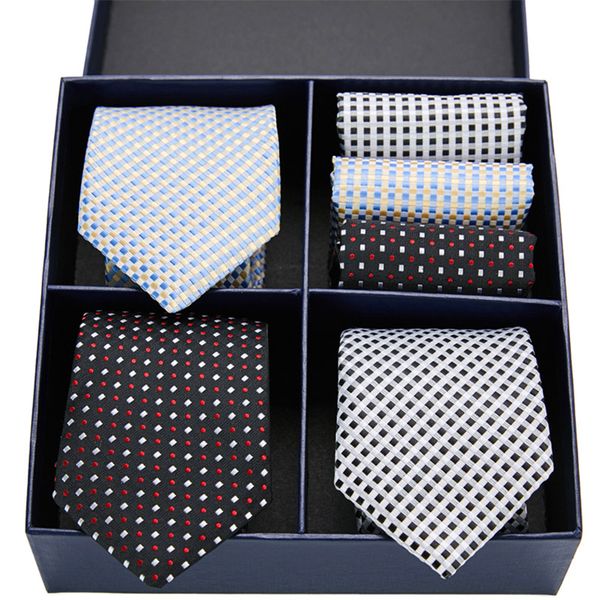 

men's 3pcs 7.5cm classic handkerchief necktie set striped ties man bridegroom business necktie accessories gift box, Black;gray