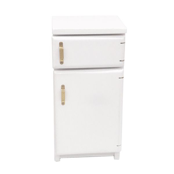 

kitchen fridge dollhouse refrigerator white simulation solid wood home ornament