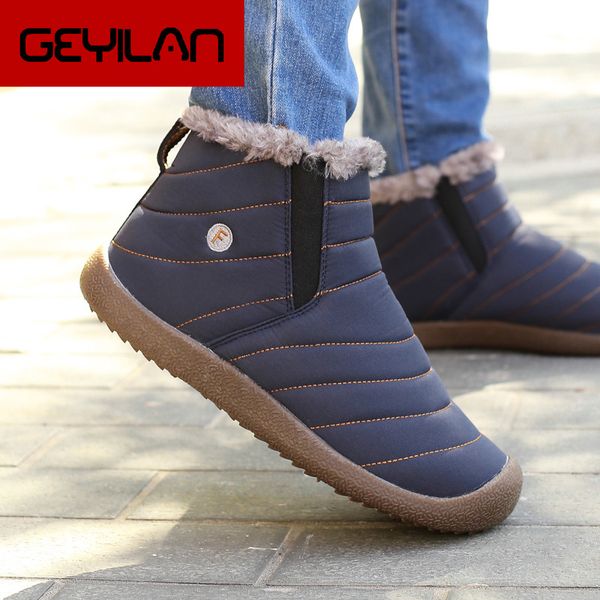 

2020 autumn winter casual snow boots men waterproof ankle boots flat slip-on resistant fashion man winter shoes big sizeyhj78, Black