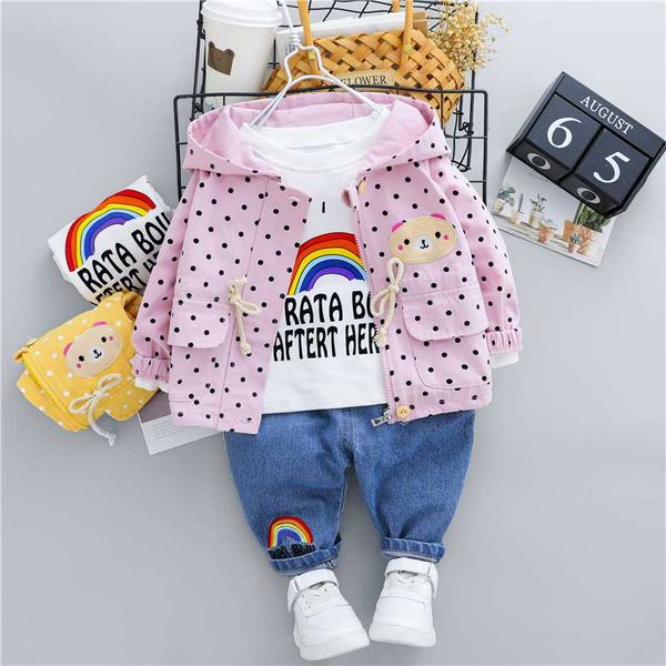 

hylkidhuose 2020 autumn baby girls clothing sets newborn infant clothes hooded bear coats t shirt jeans 3 piece kids costume, White