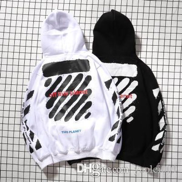 

mens fashion hoodies ow arrow men and women couple stripes loose white plus velvet thick hooded sweater, Black