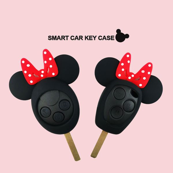 

silicone car key cover case bowknot key set protector keychain interior decoration for smart 451 453 fortwo accessories, Silver