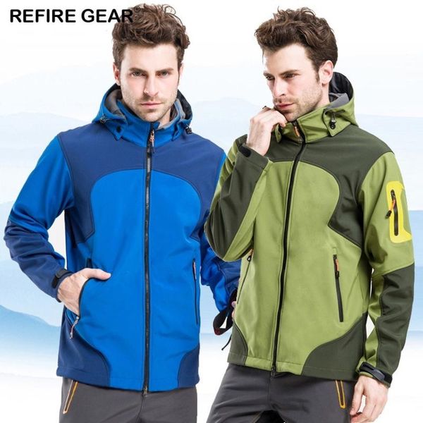 

refire gear winter outdoor sports jacket men water repellent thermal jackets camping hiking inside fleece brand male clothing, Blue;black