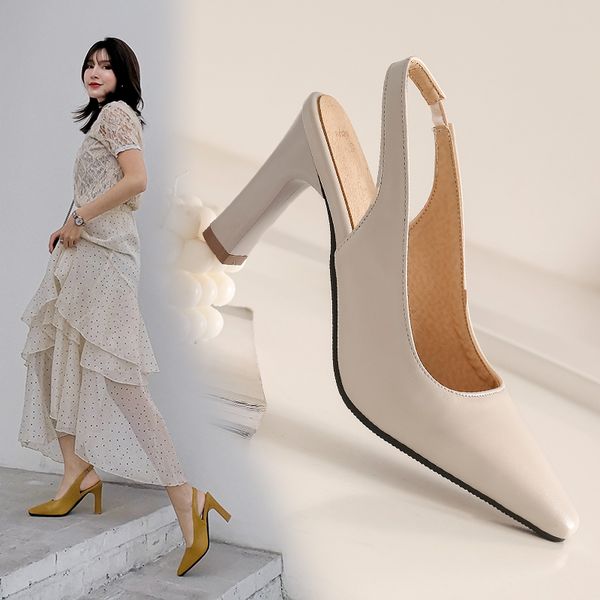 

020 spring hollow coarse sandals high-heeled shallow mouth square office shoes women female high heels large size mujer, Black